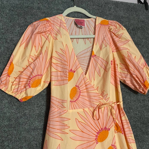 Kate Spade NY Midi Dress 0 XS Pink Falling Flower Wrap Short Sleeve Runway - Picture 7 of 15